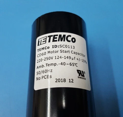 (2pcs)CAPACITOR ,124-149, TEMCO, 149 UF/MF, 10%, 220-250V, MOTOR START CAPACITOR