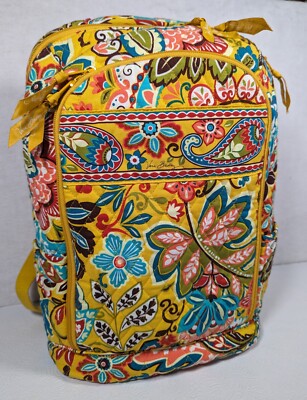 Vera Bradley Provencial Yellow Quilted Backpack Organizer Laptop Sleeve 