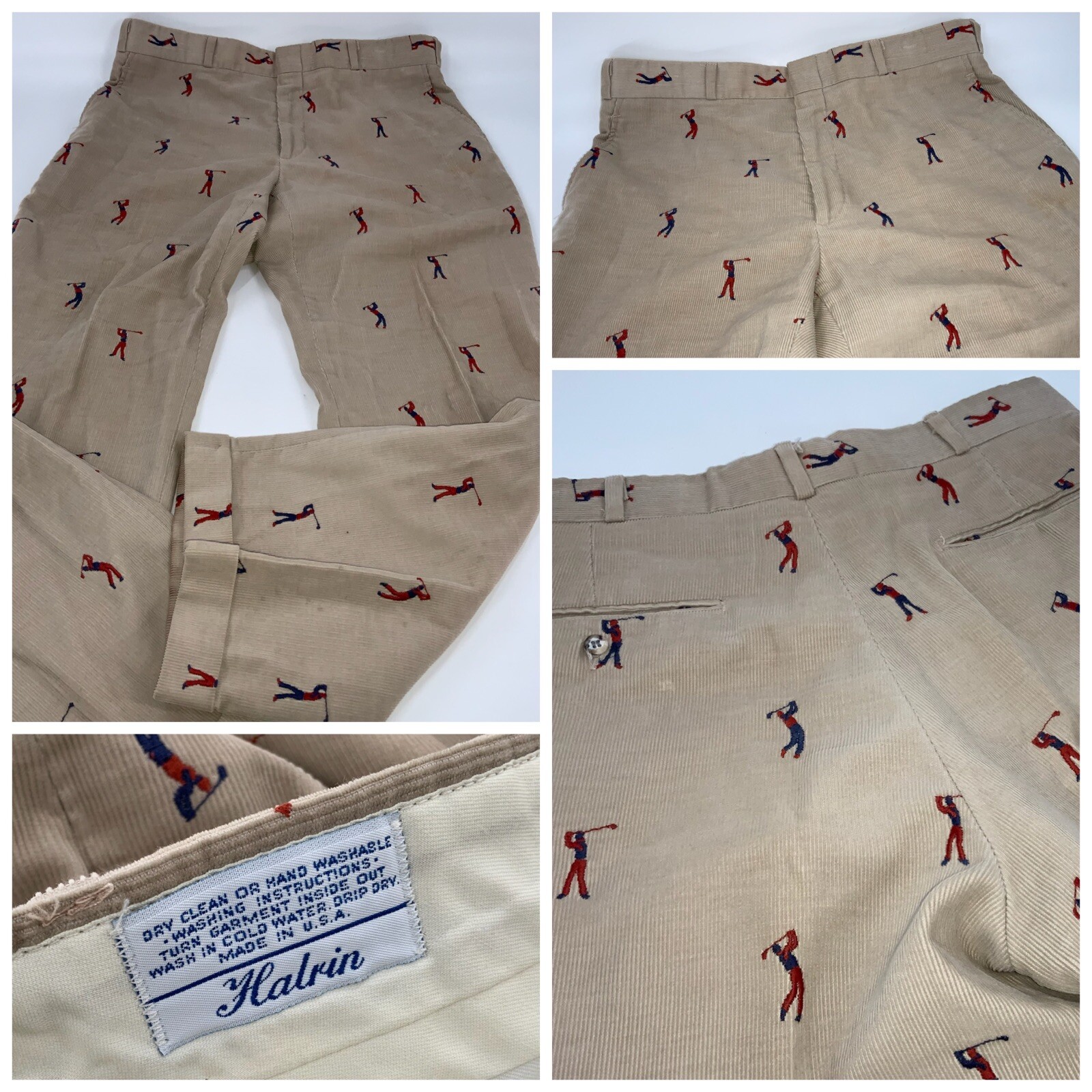Halrin Corduroy Pants 35x29 Tan Cotton Needlepoint Golfers USA YGI H2
