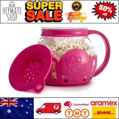 Ecolution Patented Micro-Pop Microwave Popcorn Popper Safe Glass 1.5-Quart Pink