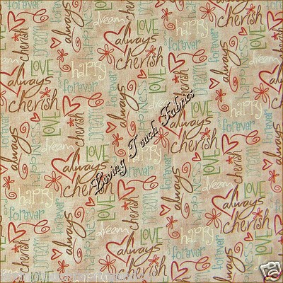 RED ROOSTER ''HEARTSTRINGS'' 22284-DKBEI1 WHIMSICALS LOVE WORDS FABRIC PER 1/2 YD