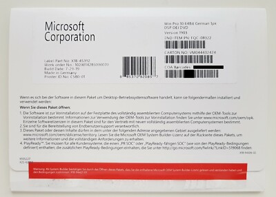 MS Windows 10 Professional Pro 64 Bit DVD Vollversion Deutsch FQC-08922 ...
