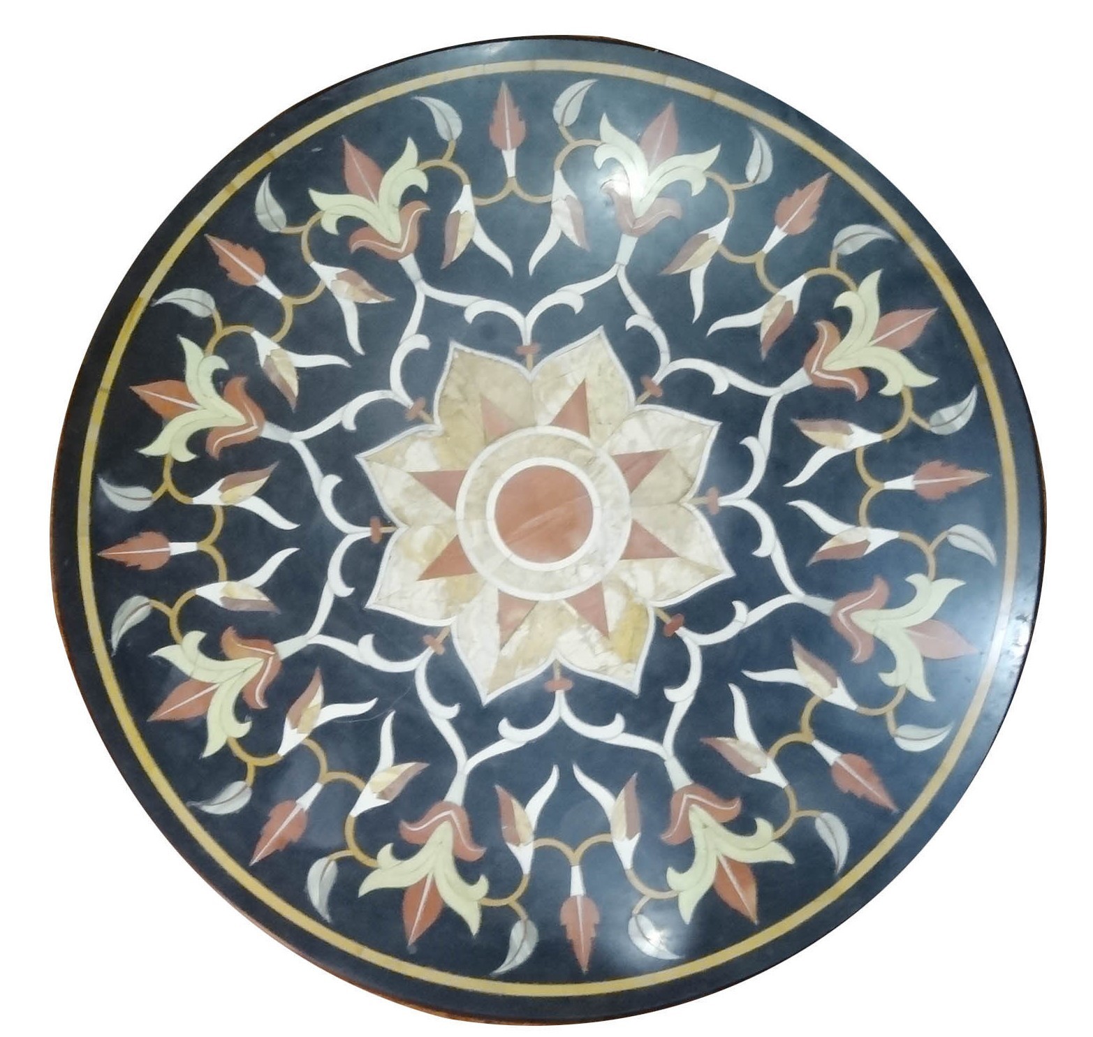 30-inch pietra dura marble round table top with semi-precious stones for home decor