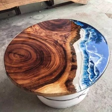 Ocean Wave Themed Epoxy Coffee Table Top Elegant Wooden Walnut Home Furniture
