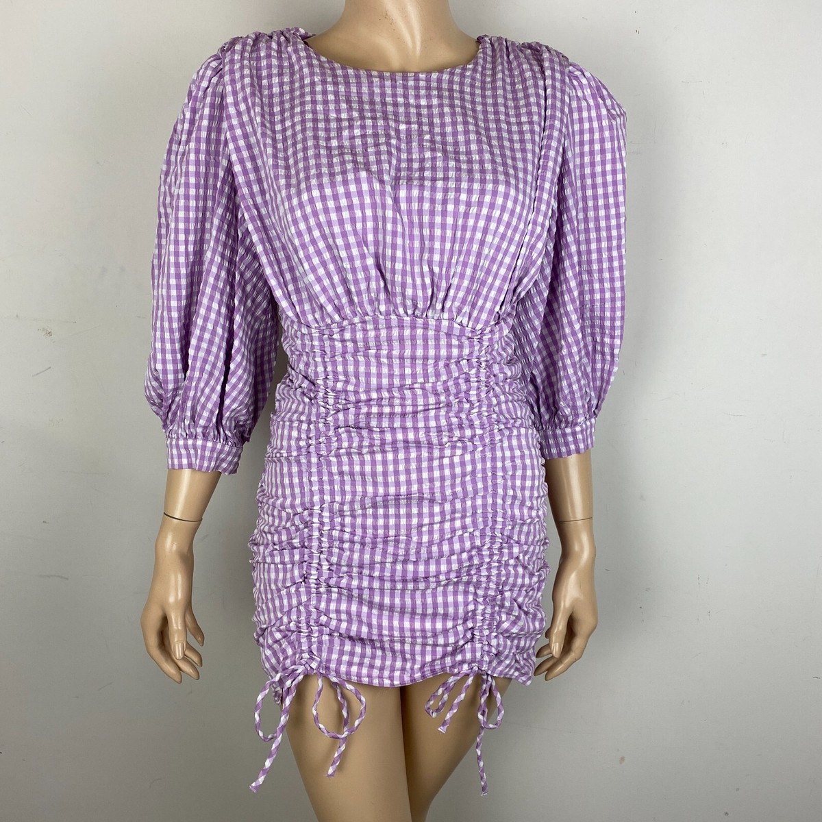 zara purple gingham dress ZARA Women's Purple White Gingham Plaid Mini Dress Ruched Sleeveless Size Small