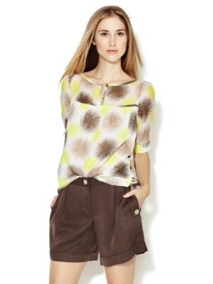 NWT MILLY NEW YORK Shelly Silk Printed Keyhole Top $425 Cap Sleeves Yellow  XS/S