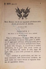 Decree Kingdom of Italy - Makes an addition list provincial roads of Ancona 1885