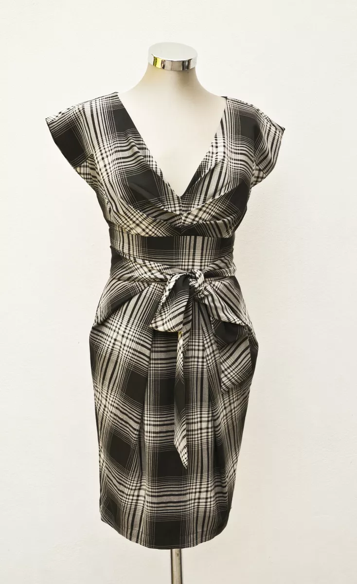 Size 8 UK WAREHOUSE Checked Retro style Wiggle Dress eBay