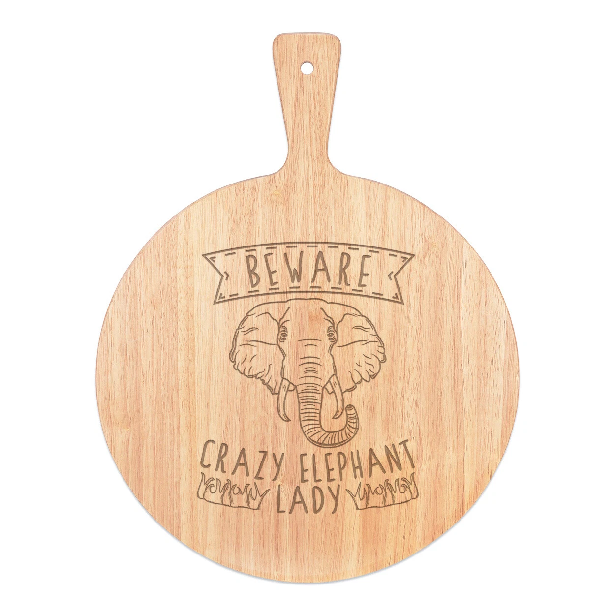 Beware Crazy Elephant Lady Pizza Board Paddle Wooden Funny Animal Joke