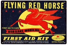 Vintage Style Metal Sign Mobiloil Flying Red Horse First Aid 12 x18