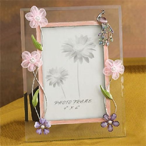 Lot 12X Charming Jewel Peacock with Pink Silk Floral Crystal Glass