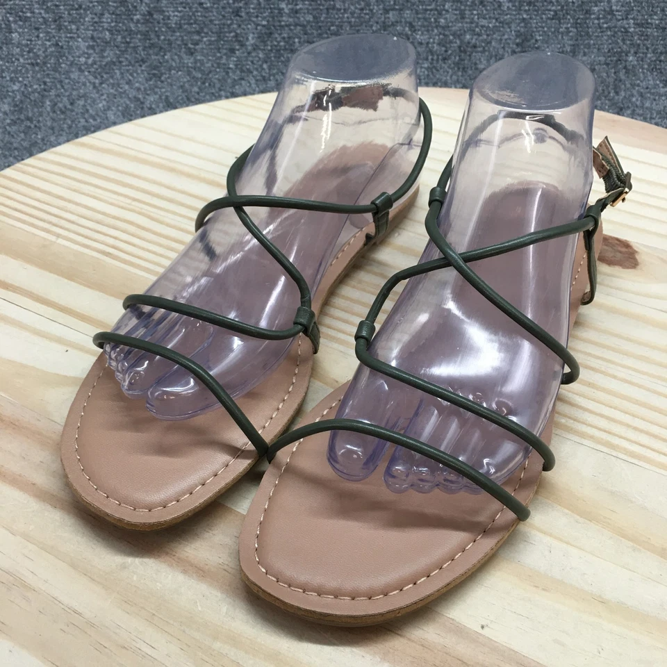 NEW Old Navy Sandals Womens 10 Casual Asymmetric Strappy Slingback Green Brown - Image 3 of 4