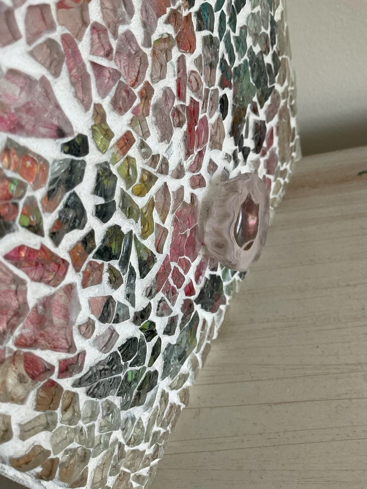 Handmade Tempered Glass Mosaic W Glass Knob/hook, Green, Pink, White, Kids 8x7” - Image 4 of 4