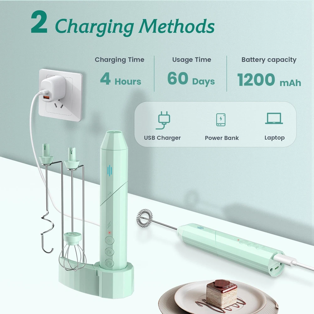 Milk Frother Handheld USB-C Rechargeable Coffee Frother Wand Electric drink m...