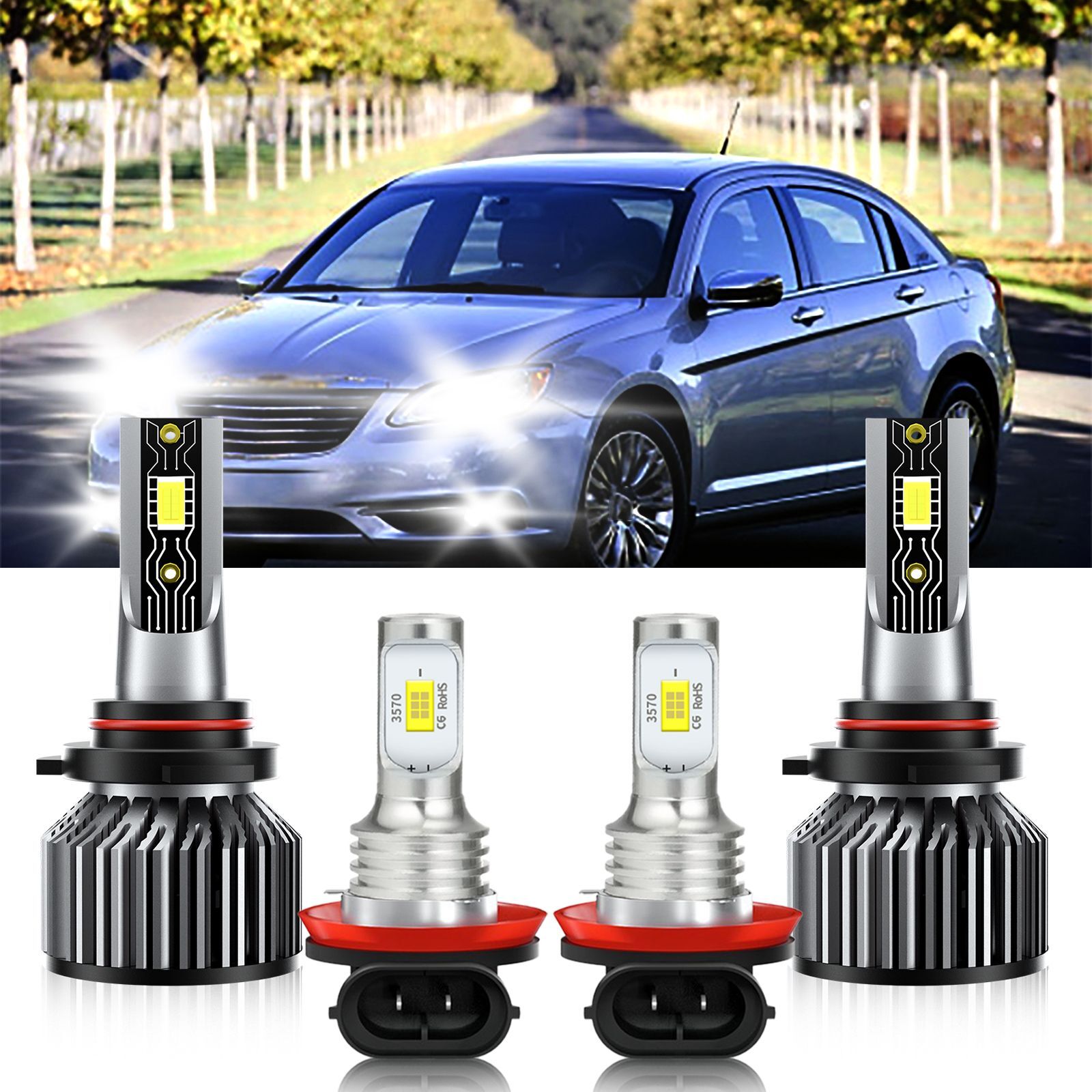 For Chrysler 200 2013-2015 Combo LED Headlight High Low Fog Light Bulb Kit 6500K