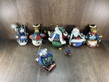 Christmas Ornaments Fabric Mache Santa, Snowman  Moose Lot of 6