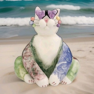 Vtg Whimsiclay Cat Figurine Amy Lacombe Cool Heart Sunglasses Sitting 2001