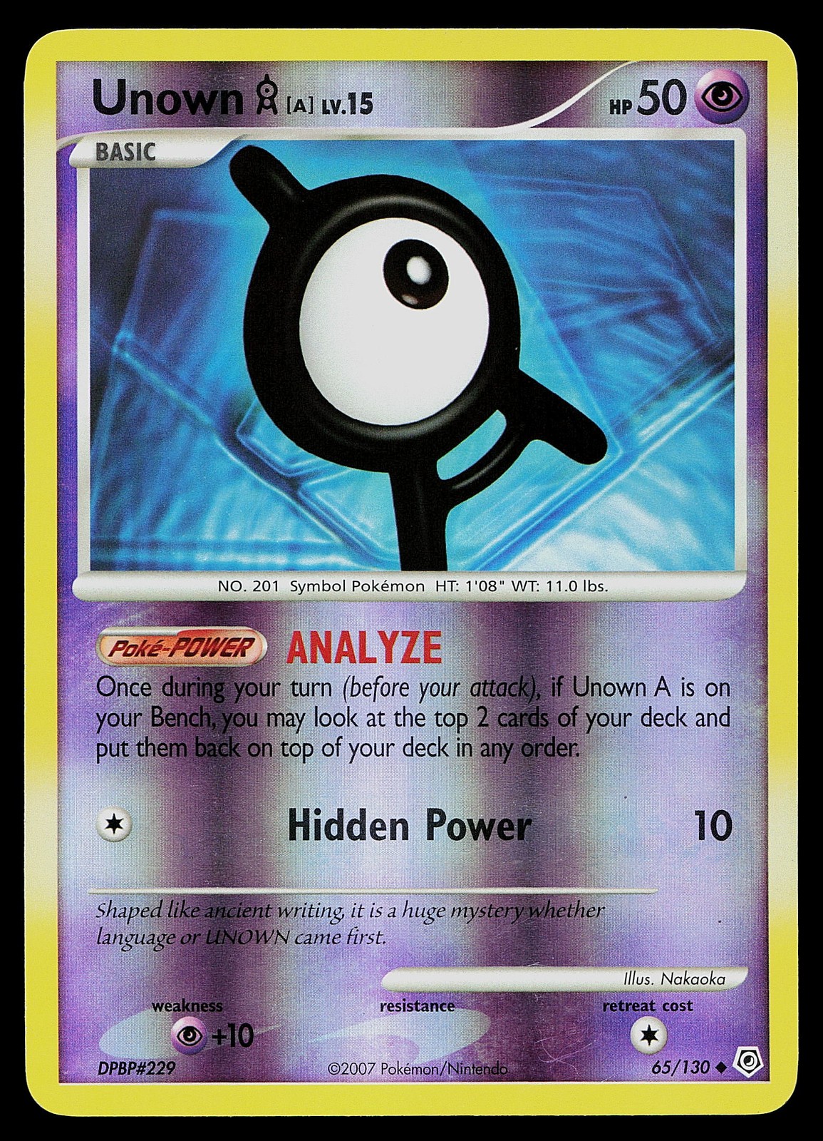 Pokemon Card - Unown [A] Diamond and Pearl 65/130 Uncommon Reverse Holo