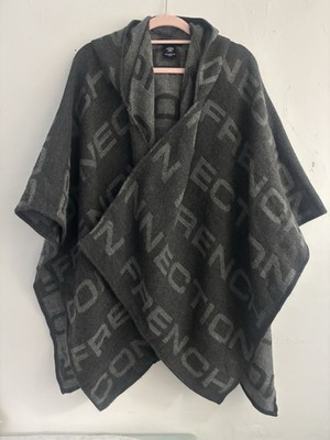 French Connection anthrazitgrau Logo Strick Kapuze Poncho Cape One Size OS kuschelig