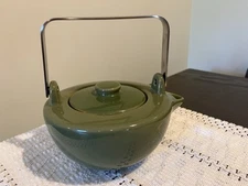 Teapot Asian Style Green Ceramic Pottery With Stainless Steel Handle 2 Cup
