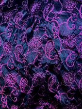 Fuchsia Hot Pink Black Floral Metallic Brocade Fabric By the Yard 50" Wide