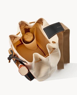 Dooney & Bourke Canvas Pickleball Sling Backpack in Tan and Navy Blue Canvas Pickleball Sling – Dooney & Bourke main image 4