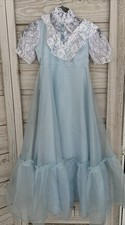 Vintage 70  s Prairie Cottage Core Flower Lace Maxi Dress Girls Sz 7
