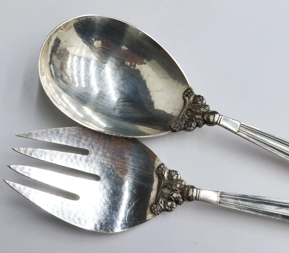 Par de salada Georg Jensen prata esterlina conjunto em bolota meados do século - Imagem 2 de 4