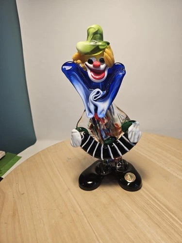 Murano Hand Blown Art Glass 8in Vintage Clown Italy Crack in Back Collar