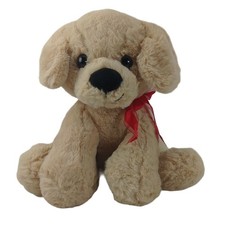 Kellytoy Tan Puppy Dog W/Red Bow Plush 11.5" Stuffed Animal