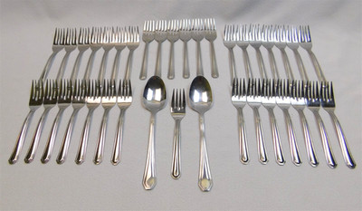 Vtg Adcraft ADC7 Modern Solid Stainless Flatware Forks Spoons Lot Of 35 Pcs