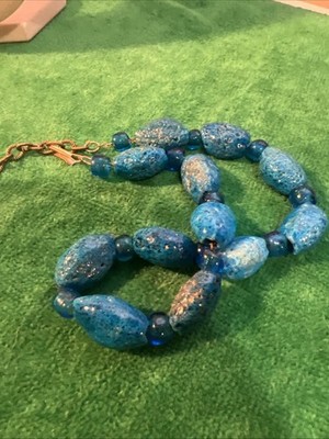 Antique Vintage Persian Blue Faience Chairish Donkey Bead Choker Necklace