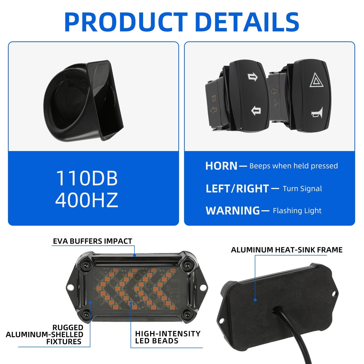 For Kubota RTV-X1140W Utility UTV LED Turn Signals + Horn + Rocker
