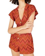 Free People Women's Phoenix Playsuit Romper in Rust Red Geo Size Medium