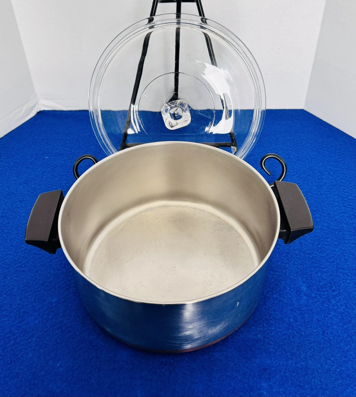 Vintage Revere Ware 4 1/2 Qt Copper Bottom Dutch Oven Stock Pot Glass Lid USA