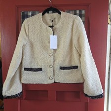 Dance  Marvel Women's Cream Long Sleeve Sequin Blazer Jacket Black Trim Size M