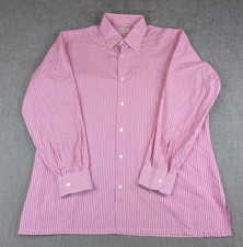 Charvet Dress Shirt Mens 16.5 Pink Stripe Long Sleeve Button Made France Cotton
