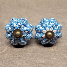 Lot of 2 Ceramic Hand Painted Cabinet Drawer Knobs Pulls 2" Across