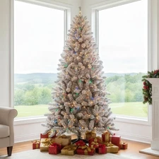 6FT Snow Flocked Artificial Christmas Tree with LED Multi-Color Lights Pre-lit