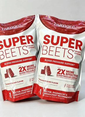2 Pack HumanN - SUPER BEETS Heart Chews, Pomegranate, 60 Count,FREE SHIP
