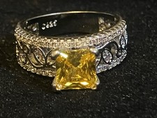 Sterling Silver Square Yellow Citrine White Topaz Halo Band Ring 925 Sz: 8