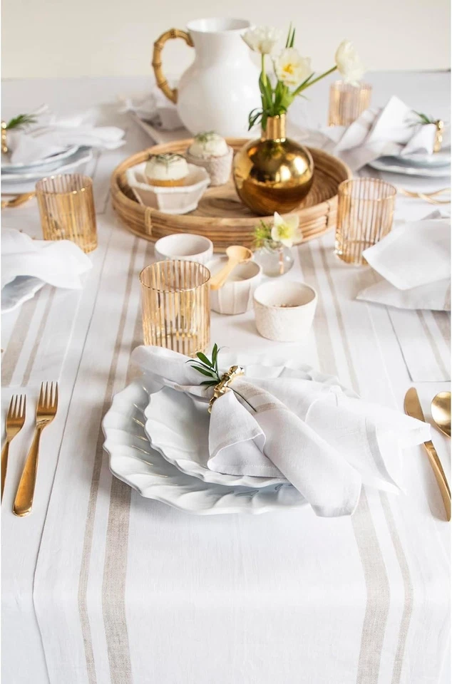 Versatile Striped Linen Table Runner 120 Inches - Perfect for Thanksgiving - Image 4 of 4