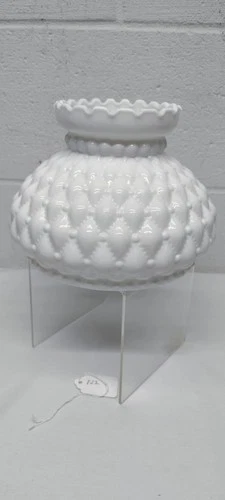 Vintage Quilted With Ruffled Top White Milk Glass Lamp Shade 7" Fitter