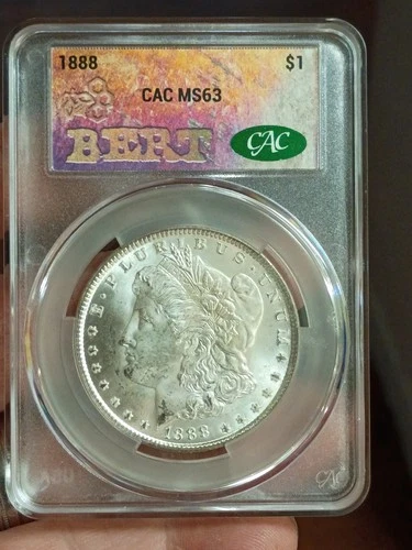 Nice 1888 Morgan Silver Dollar CAC MS63 — Bert Label. Beautiful/Clean Coin.