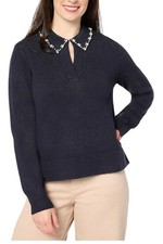 Me by Jennie Garth Women's Sasha Sweater w/ Pearl Details Navy