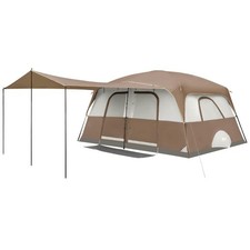 10 Person Camping Tent with Porch Big Family Cabin Tent with 2 Rooms 2 Doors