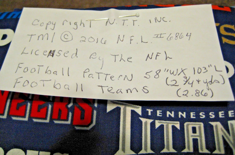 NTT INC. NFL # 6864 EQUIPOS DE FÚTBOL AMERICANO TELA DE ALGODÓN 2 3/4 YARDAS. DECORACIÓN ARTESANAL 2016 Foto 3 de 3