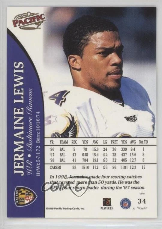 1999 Pacific Jermaine Lewis #34 - Image 2 of 2