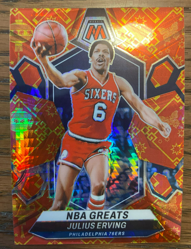 Julius Erving 2023-24 Panini Mosaic 1/8 NBA Greats Lucky Envelopes 76ers #292