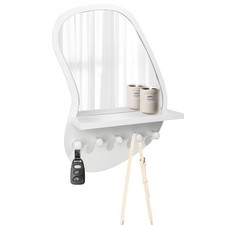 Wall Mount Wood Frame Irregular Mirror with 5 Wooden Hooks and Shelf, Modern ...